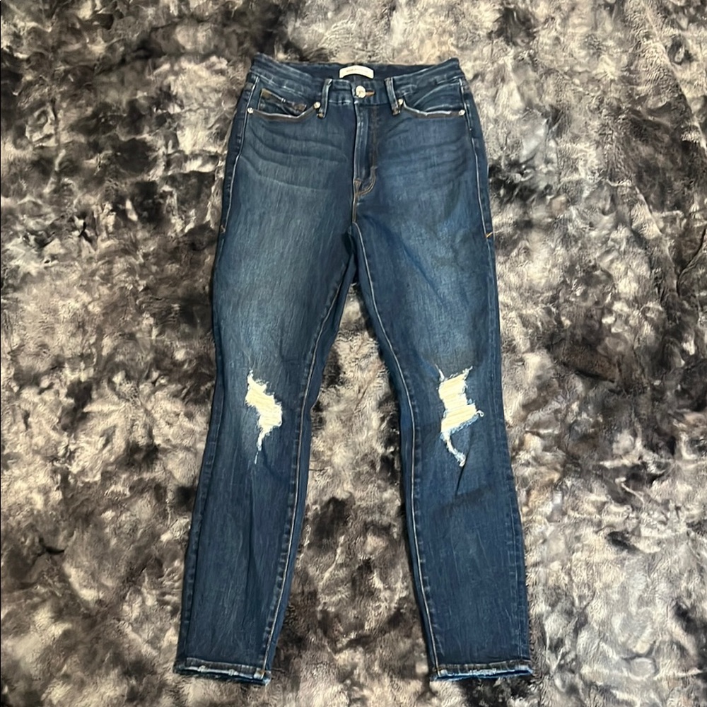 Good American Dark Blue Distressed Ankle Jeans Size 4/27